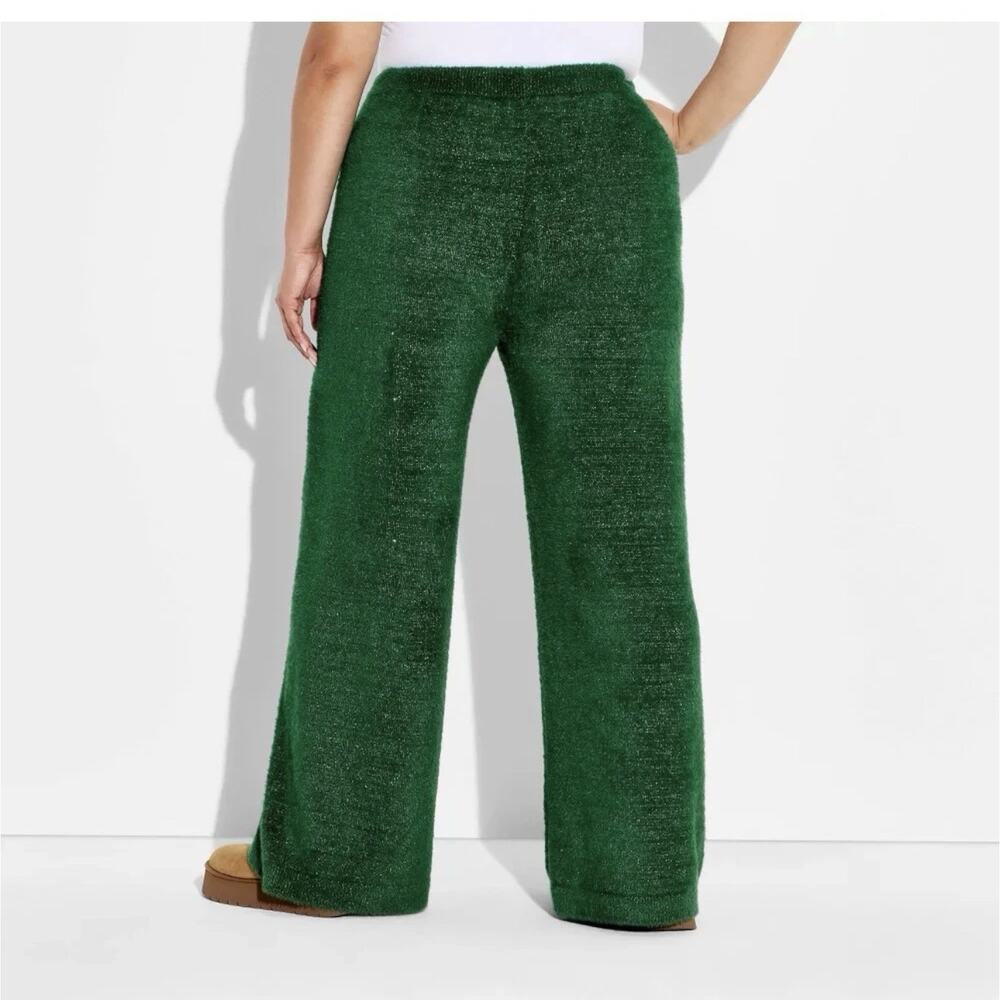 Wicked x Katie Kime Women's Sparkly Sweat Pants - Emerald Green Wide Leg Med New - Picture 2 of 9